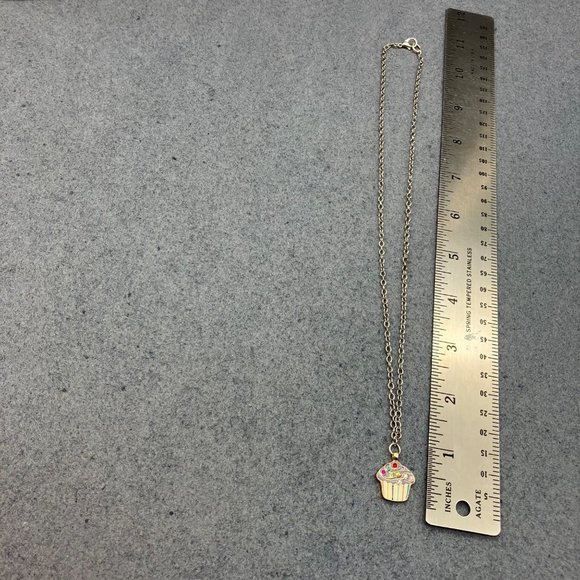 Multicolor Cupcake Pendant Necklace Enamel Rhinestone Silver Chain Barbie Soft G - Picture 6 of 8